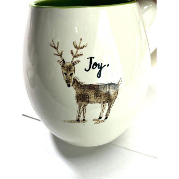 Rae Dunn Christmas JOY Reindeer Coffee Tea Mug Green Interior Artisan Collection - Picture 4 of 7